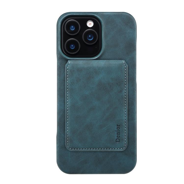 For iPhone 16 Pro Denior D28 Retro Texture RFID MagSafe Vertical Flip Card-slot Phone Case(Blue) - iPhone 16 Pro Cases by Denior | Online Shopping UK | buy2fix