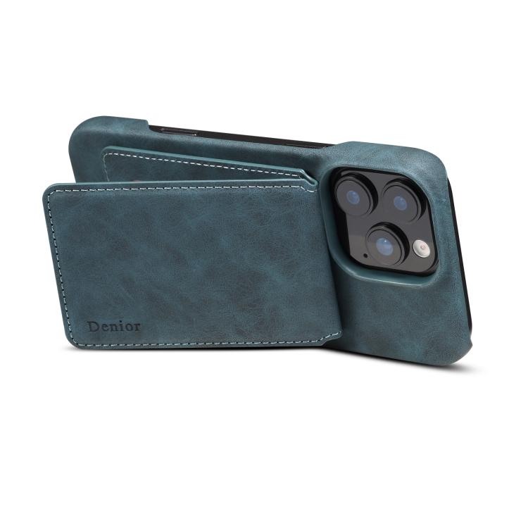 For iPhone 16 Pro Denior D28 Retro Texture RFID MagSafe Vertical Flip Card-slot Phone Case(Blue) - iPhone 16 Pro Cases by Denior | Online Shopping UK | buy2fix