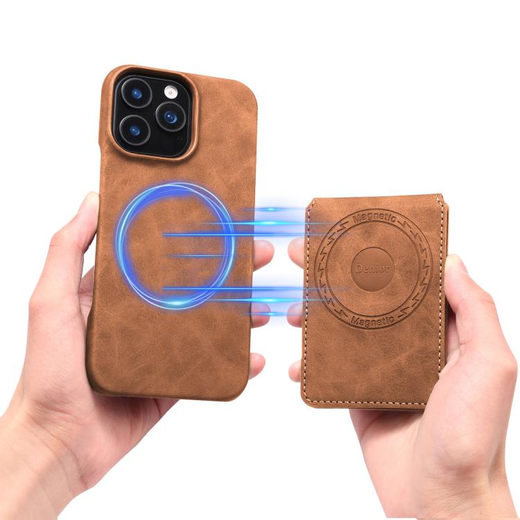 For iPhone 16 Pro Max Denior D28 Retro Texture RFID MagSafe Vertical Flip Card-slot Phone Case(Brown) - iPhone 16 Pro Max Cases by Denior | Online Shopping UK | buy2fix