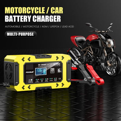 FOXSUR FBC1206F 12V 6A Car Motorcycle Battery Charger Smart Repair Multi-function Charger, US Plug(Yellow) - Battery Charger by FOXSUR | Online Shopping UK | buy2fix