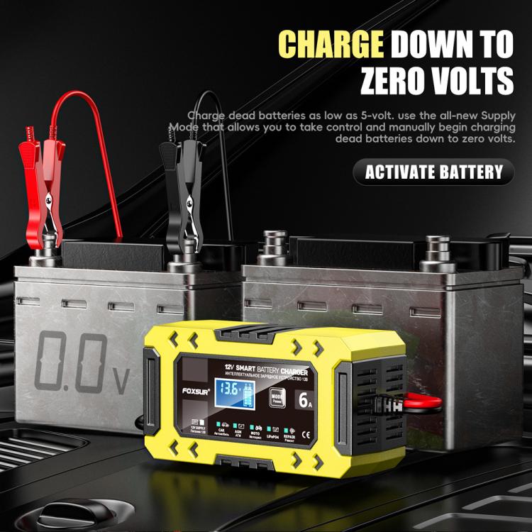 FOXSUR FBC1206F 12V 6A Car Motorcycle Battery Charger Smart Repair Multi-function Charger, US Plug(Yellow) - Battery Charger by FOXSUR | Online Shopping UK | buy2fix