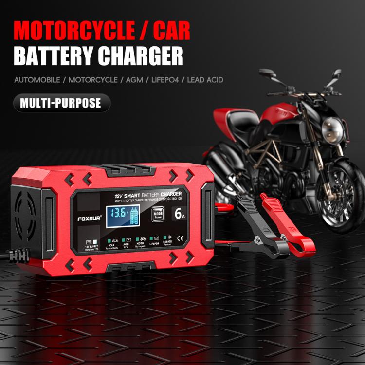 FOXSUR FBC1206F 12V 6A Car Motorcycle Battery Charger Smart Repair Multi-function Charger, AU Plug(Red) - Battery Charger by FOXSUR | Online Shopping UK | buy2fix