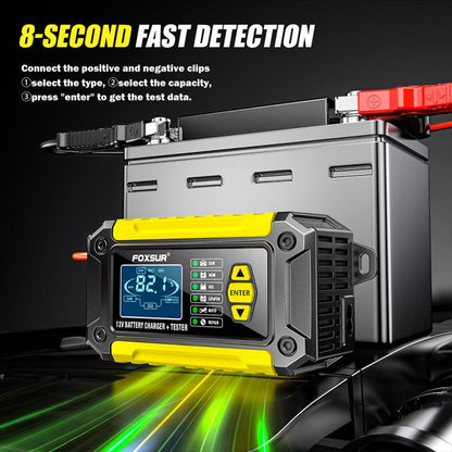 FOXSUR FTC-1206 2 in 1 12V Charging Tester Integrated Machine Car Motorcycle Battery Charger Tester, EU Plug(Yellow) - Battery Charger by FOXSUR | Online Shopping UK | buy2fix