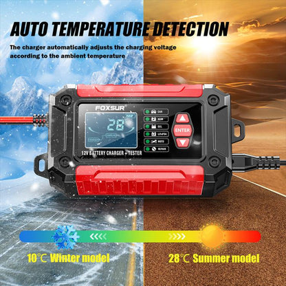 FOXSUR FTC-1206 2 in 1 12V Charging Tester Integrated Machine Car Motorcycle Battery Charger Tester, UK Plug(Red) - Battery Charger by FOXSUR | Online Shopping UK | buy2fix