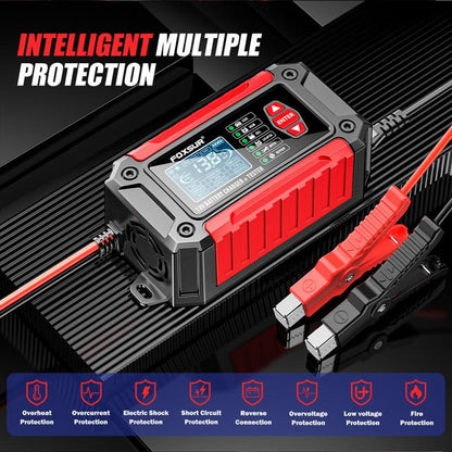 FOXSUR FTC-1206 2 in 1 12V Charging Tester Integrated Machine Car Motorcycle Battery Charger Tester, UK Plug(Red) - Battery Charger by FOXSUR | Online Shopping UK | buy2fix