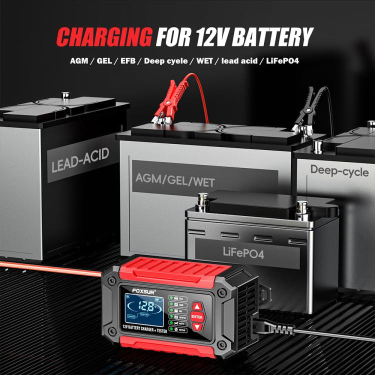 FOXSUR FTC-1206 2 in 1 12V Charging Tester Integrated Machine Car Motorcycle Battery Charger Tester, AU Plug(Red) - Battery Charger by FOXSUR | Online Shopping UK | buy2fix