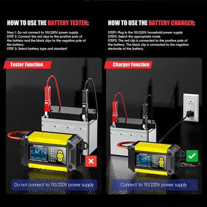FOXSUR FTC-1206 2 in 1 12V Charging Tester Integrated Machine Car Motorcycle Battery Charger Tester, AU Plug(Yellow) - Battery Charger by FOXSUR | Online Shopping UK | buy2fix