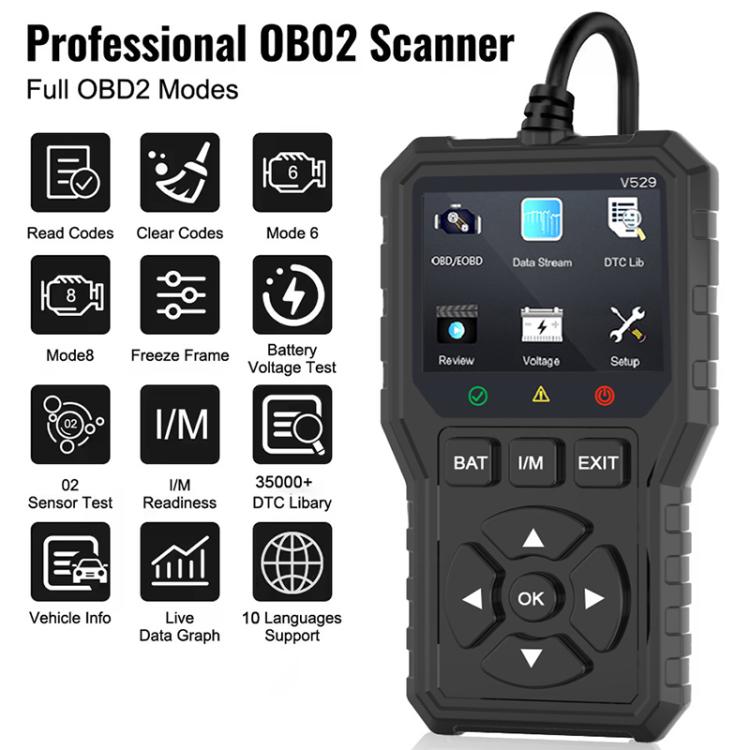 FOXSUR V529 OBD2 Car Engine Fault Code Reader Diagnostic Instrument(Black) - Code Readers & Scan Tools by FOXSUR | Online Shopping UK | buy2fix