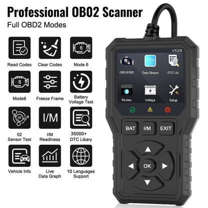 FOXSUR V529 OBD2 Car Engine Fault Code Reader Diagnostic Instrument(Black) - Code Readers & Scan Tools by FOXSUR | Online Shopping UK | buy2fix