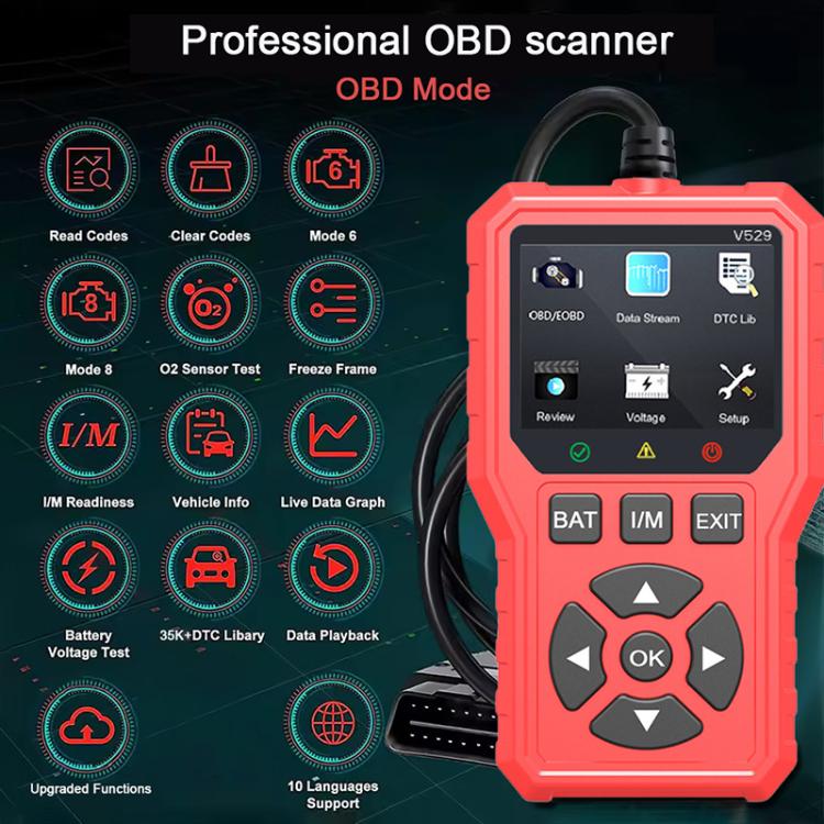 FOXSUR V529 OBD2 Car Engine Fault Code Reader Diagnostic Instrument(Red) - Code Readers & Scan Tools by FOXSUR | Online Shopping UK | buy2fix