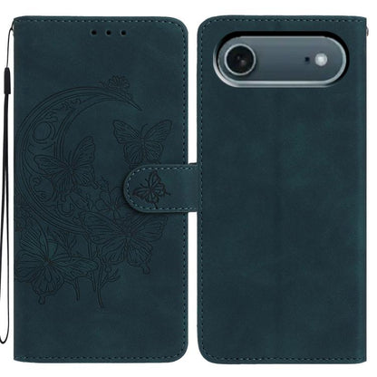 For iPhone Air Moonlit Butterfly Dance Pattern Embossed Leather Phone Case(Green) - iPhone Air Cases by buy2fix | Online Shopping UK | buy2fix