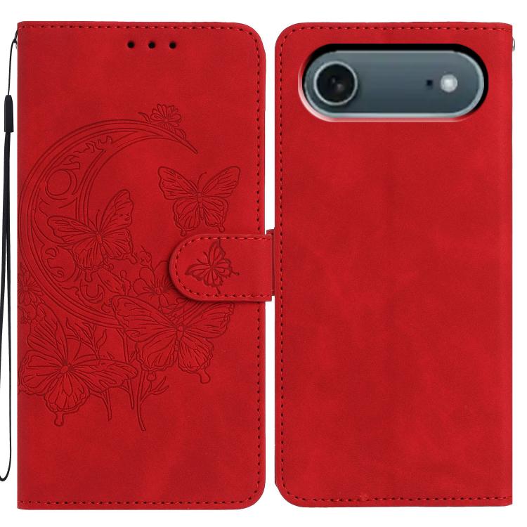 For iPhone Air Moonlit Butterfly Dance Pattern Embossed Leather Phone Case(Red) - iPhone Air Cases by buy2fix | Online Shopping UK | buy2fix