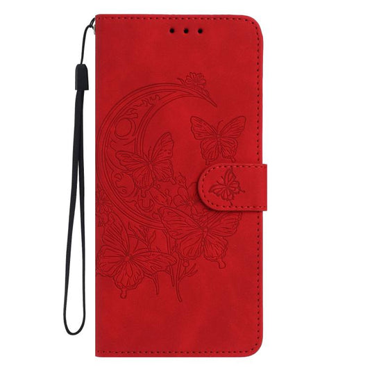 For iPhone Air Moonlit Butterfly Dance Pattern Embossed Leather Phone Case(Red) - iPhone Air Cases by buy2fix | Online Shopping UK | buy2fix
