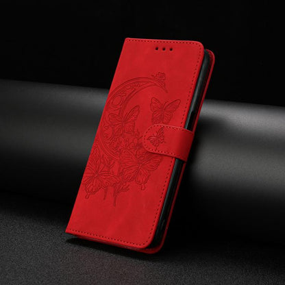 For iPhone Air Moonlit Butterfly Dance Pattern Embossed Leather Phone Case(Red) - iPhone Air Cases by buy2fix | Online Shopping UK | buy2fix