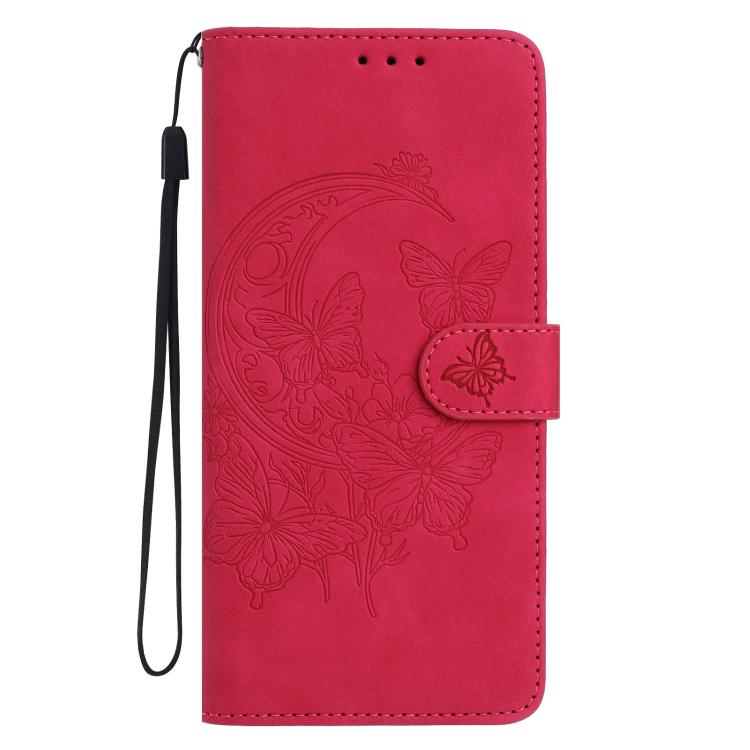 For iPhone Air Moonlit Butterfly Dance Pattern Embossed Leather Phone Case(Rose Red) - iPhone Air Cases by buy2fix | Online Shopping UK | buy2fix