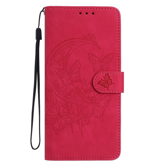 For iPhone Air Moonlit Butterfly Dance Pattern Embossed Leather Phone Case(Rose Red) - iPhone Air Cases by buy2fix | Online Shopping UK | buy2fix
