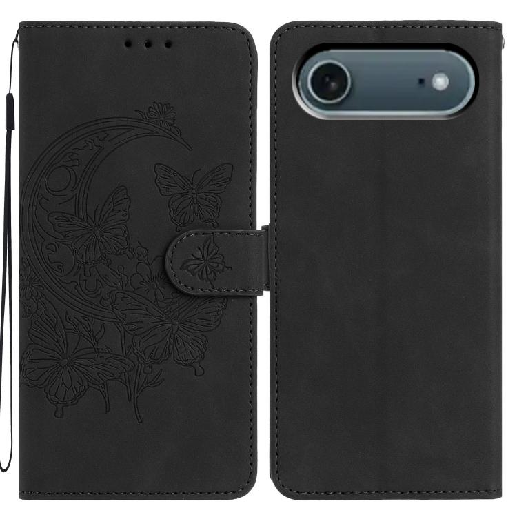 For iPhone Air Moonlit Butterfly Dance Pattern Embossed Leather Phone Case(Black) - iPhone Air Cases by buy2fix | Online Shopping UK | buy2fix