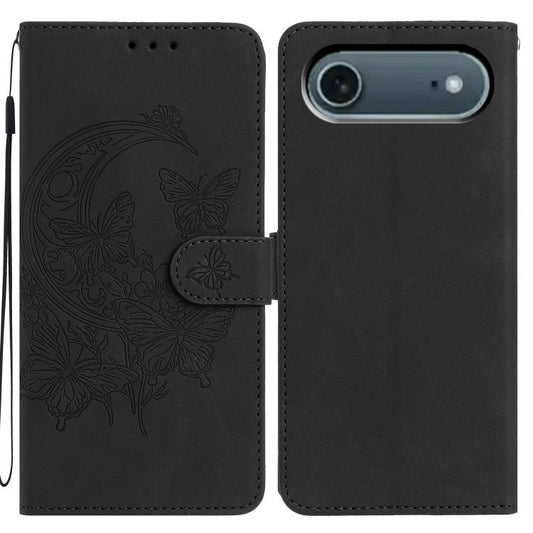 For iPhone Air Moonlit Butterfly Dance Pattern Embossed Leather Phone Case(Black) - iPhone Air Cases by buy2fix | Online Shopping UK | buy2fix