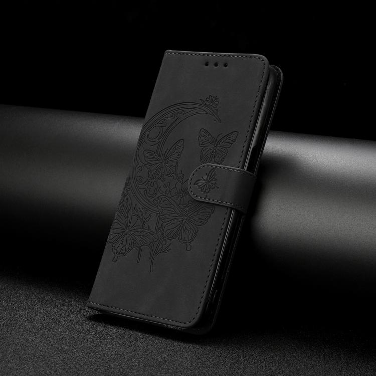 For iPhone Air Moonlit Butterfly Dance Pattern Embossed Leather Phone Case(Black) - iPhone Air Cases by buy2fix | Online Shopping UK | buy2fix