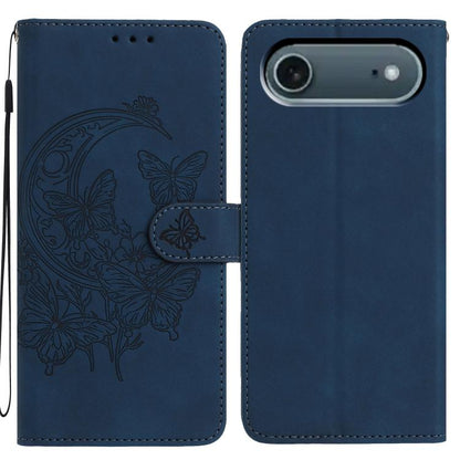 For iPhone Air Moonlit Butterfly Dance Pattern Embossed Leather Phone Case(Navy Blue) - iPhone Air Cases by buy2fix | Online Shopping UK | buy2fix