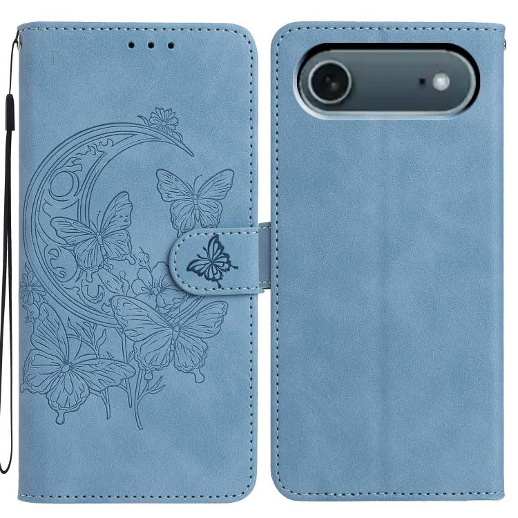 For iPhone Air Moonlit Butterfly Dance Pattern Embossed Leather Phone Case(Blue) - iPhone Air Cases by buy2fix | Online Shopping UK | buy2fix