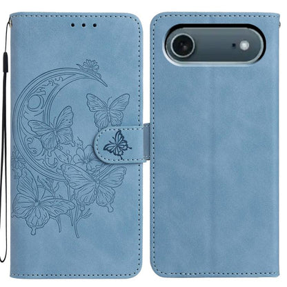 For iPhone Air Moonlit Butterfly Dance Pattern Embossed Leather Phone Case(Blue) - iPhone Air Cases by buy2fix | Online Shopping UK | buy2fix