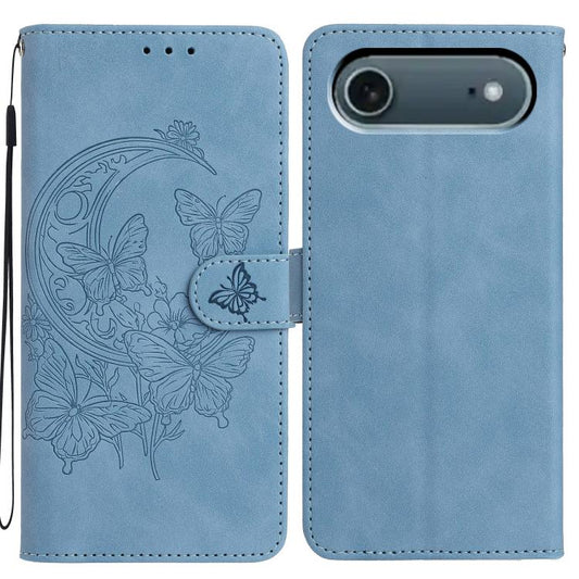 For iPhone Air Moonlit Butterfly Dance Pattern Embossed Leather Phone Case(Blue) - iPhone Air Cases by buy2fix | Online Shopping UK | buy2fix