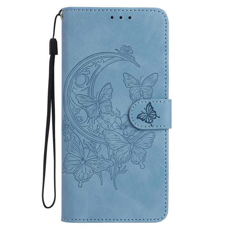 For iPhone Air Moonlit Butterfly Dance Pattern Embossed Leather Phone Case(Blue) - iPhone Air Cases by buy2fix | Online Shopping UK | buy2fix