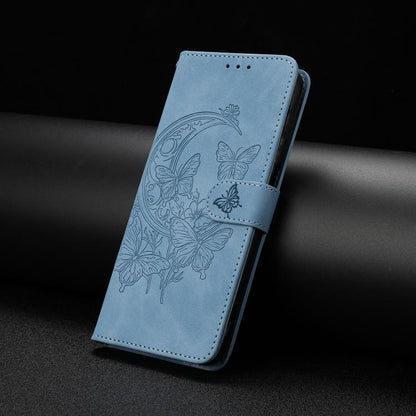 For iPhone Air Moonlit Butterfly Dance Pattern Embossed Leather Phone Case(Blue) - iPhone Air Cases by buy2fix | Online Shopping UK | buy2fix