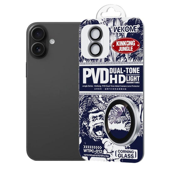 For iPhone 16 / 16 Plus WK WTPC-012 Jungle Series Kinkong PVD Dual-color Metal Lens Protector Film(Black)