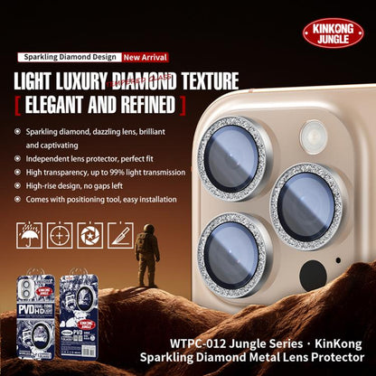 For iPhone 16 Pro / 16 Pro Max WK WTPC-012 Jungle Series Kinkong Sparkling Diamond Metal Lens Protector Film(Black) - iPhone 16 Pro Max Tempered Glass by WK | Online Shopping UK | buy2fix