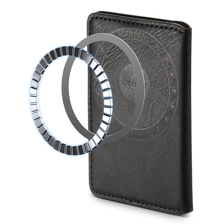 Denior V01 Magsafe Wallet Cowhide Texture Leather Magnetic Card Holder Bag(Black) - Adhesive Card Holders by Denior | Online Shopping UK | buy2fix