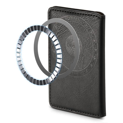 Denior V01 Magsafe Wallet Cowhide Texture Leather Magnetic Card Holder Bag(Black) - Adhesive Card Holders by Denior | Online Shopping UK | buy2fix