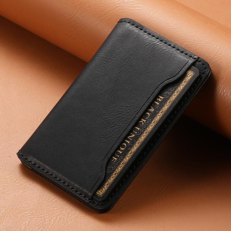 Denior V01 Magsafe Wallet Cowhide Texture Leather Magnetic Card Holder Bag(Black) - Adhesive Card Holders by Denior | Online Shopping UK | buy2fix