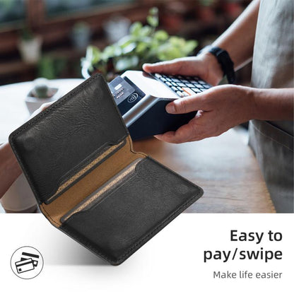 Denior V01 Magsafe Wallet Cowhide Texture Leather Magnetic Card Holder Bag(Black) - Adhesive Card Holders by Denior | Online Shopping UK | buy2fix