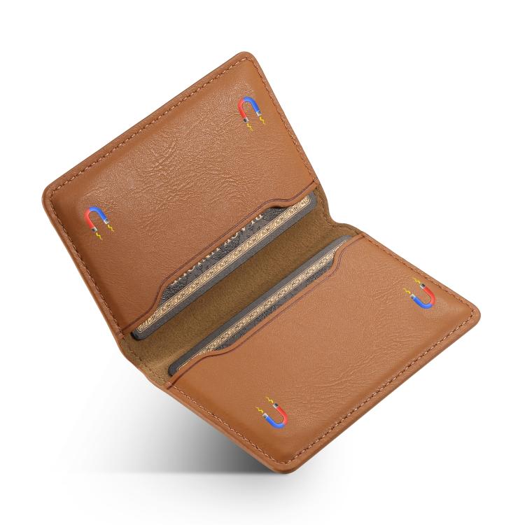 Denior V01 Magsafe Wallet Cowhide Texture Leather Magnetic Card Holder Bag(Khaki) - Adhesive Card Holders by Denior | Online Shopping UK | buy2fix