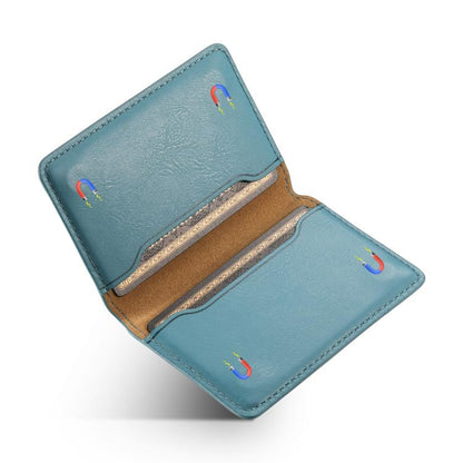 Denior V01 Magsafe Wallet Cowhide Texture Leather Magnetic Card Holder Bag(Blue) - Adhesive Card Holders by Denior | Online Shopping UK | buy2fix