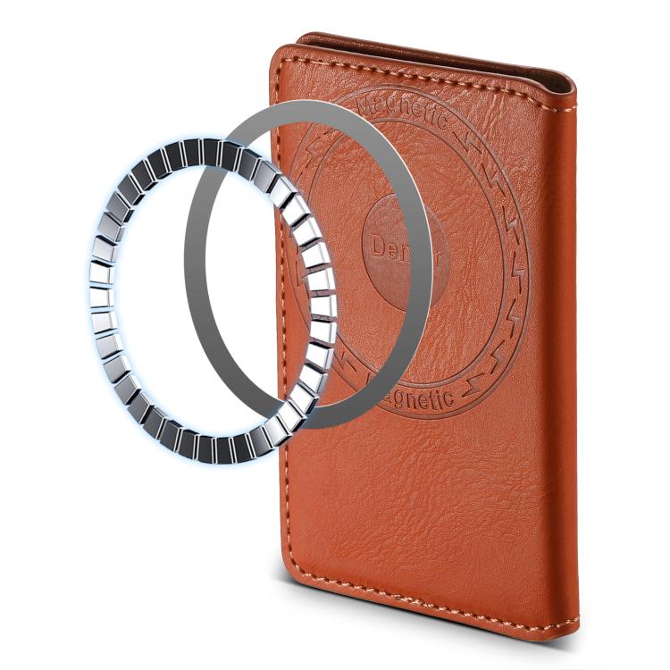 Denior V01 Magsafe Wallet Cowhide Texture Leather Magnetic Card Holder Bag(Brown) - Adhesive Card Holders by Denior | Online Shopping UK | buy2fix