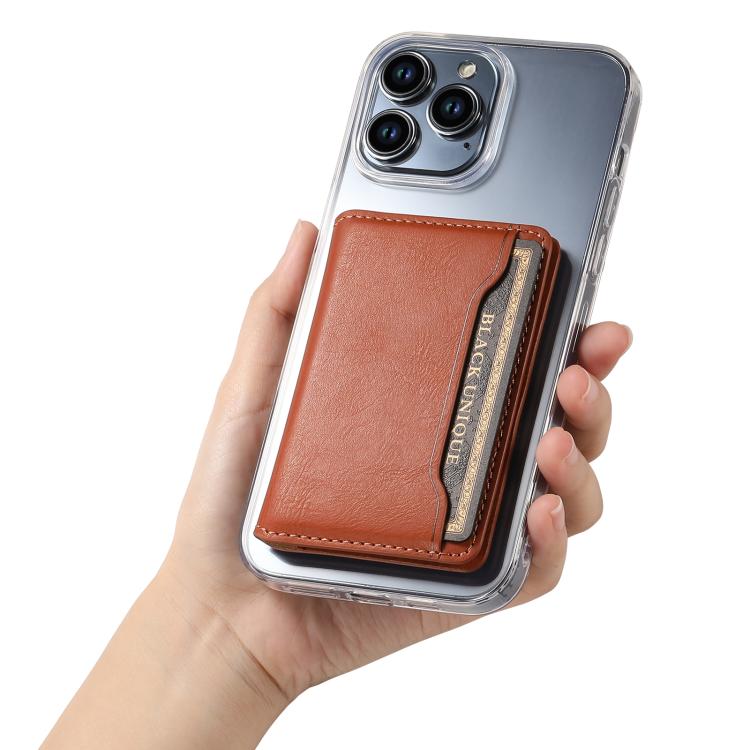 Denior V01 Magsafe Wallet Cowhide Texture Leather Magnetic Card Holder Bag(Brown) - Adhesive Card Holders by Denior | Online Shopping UK | buy2fix