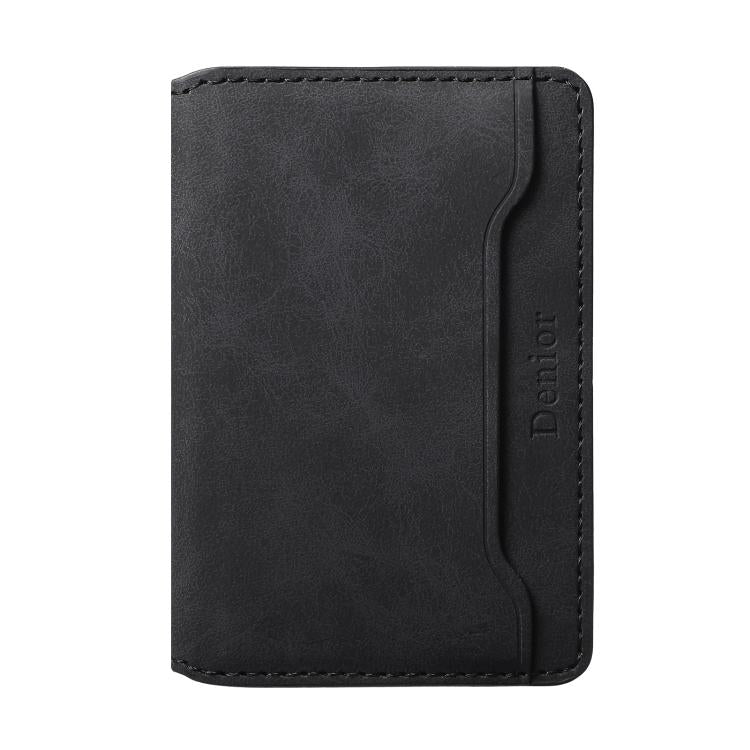 Denior V08 Magsafe Wallet Retro Texture Leather Magnetic Card Holder Bag(Black) - Adhesive Card Holders by Denior | Online Shopping UK | buy2fix