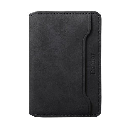 Denior V08 Magsafe Wallet Retro Texture Leather Magnetic Card Holder Bag(Black) - Adhesive Card Holders by Denior | Online Shopping UK | buy2fix