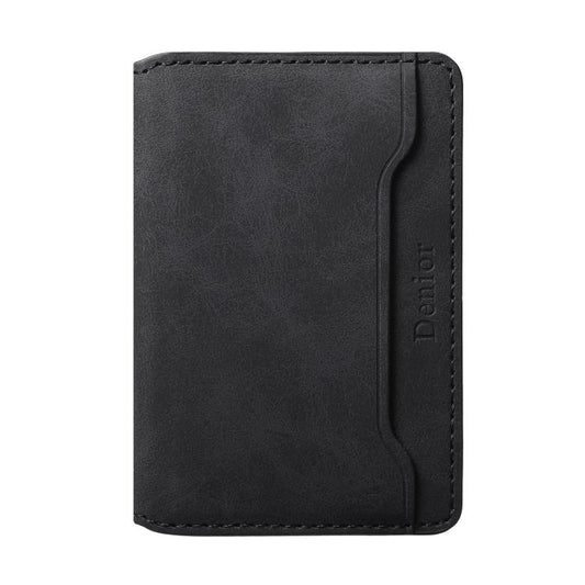 Denior V08 Magsafe Wallet Retro Texture Leather Magnetic Card Holder Bag(Black) - Adhesive Card Holders by Denior | Online Shopping UK | buy2fix
