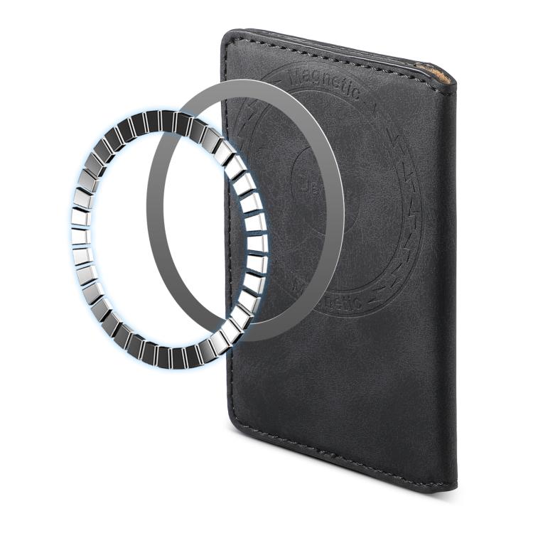 Denior V08 Magsafe Wallet Retro Texture Leather Magnetic Card Holder Bag(Black) - Adhesive Card Holders by Denior | Online Shopping UK | buy2fix