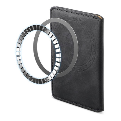 Denior V08 Magsafe Wallet Retro Texture Leather Magnetic Card Holder Bag(Black) - Adhesive Card Holders by Denior | Online Shopping UK | buy2fix