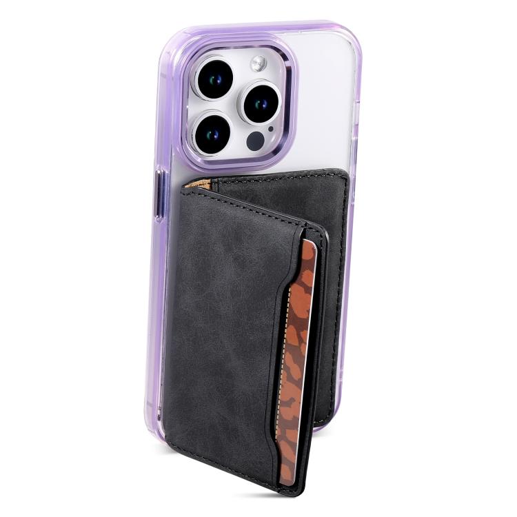 Denior V08 Magsafe Wallet Retro Texture Leather Magnetic Card Holder Bag(Black) - Adhesive Card Holders by Denior | Online Shopping UK | buy2fix