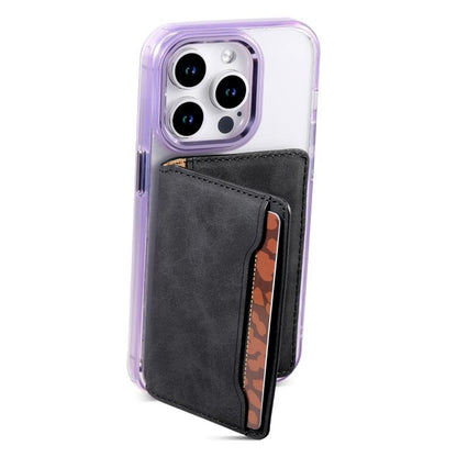 Denior V08 Magsafe Wallet Retro Texture Leather Magnetic Card Holder Bag(Black) - Adhesive Card Holders by Denior | Online Shopping UK | buy2fix