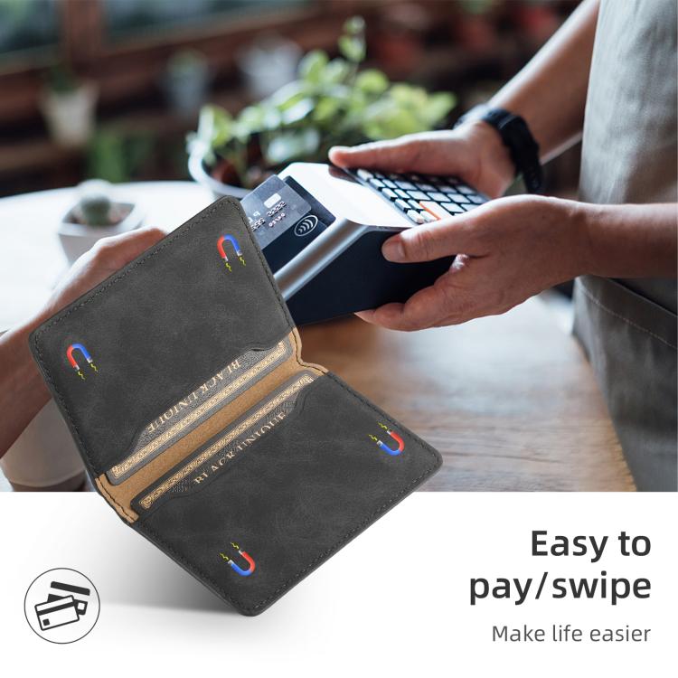 Denior V08 Magsafe Wallet Retro Texture Leather Magnetic Card Holder Bag(Black) - Adhesive Card Holders by Denior | Online Shopping UK | buy2fix