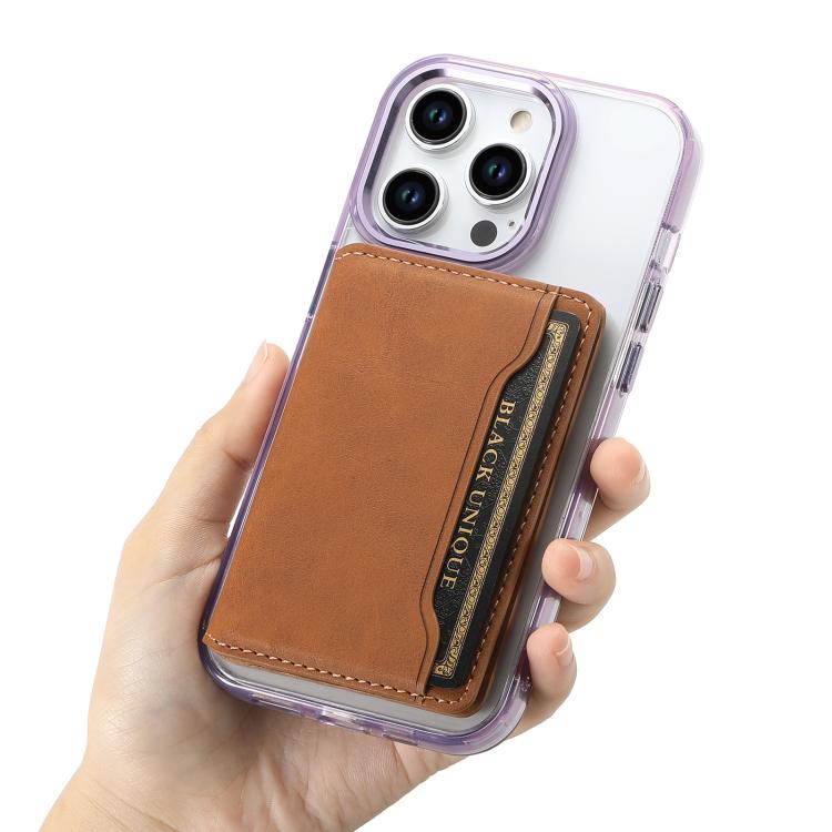 Denior V08 Magsafe Wallet Retro Texture Leather Magnetic Card Holder Bag(Brown) - Adhesive Card Holders by Denior | Online Shopping UK | buy2fix