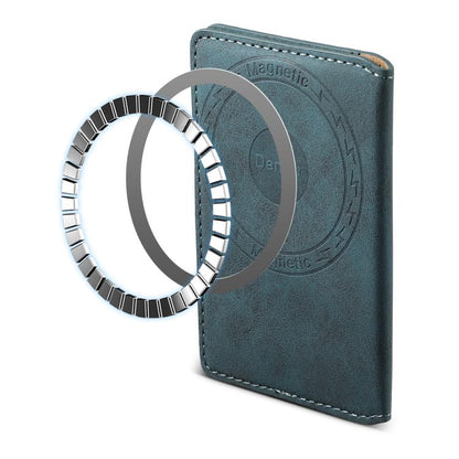 Denior V08 Magsafe Wallet Retro Texture Leather Magnetic Card Holder Bag(Blue) - Adhesive Card Holders by Denior | Online Shopping UK | buy2fix