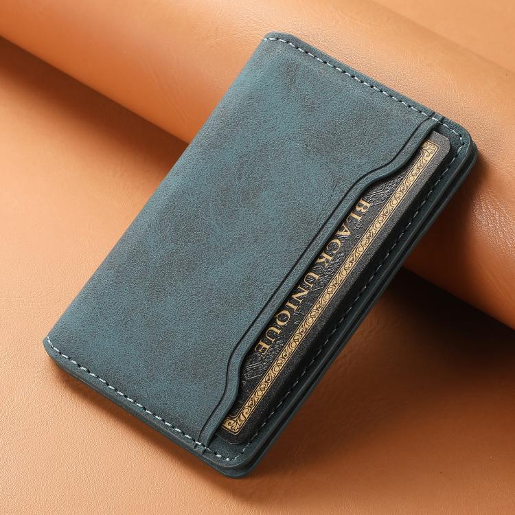 Denior V08 Magsafe Wallet Retro Texture Leather Magnetic Card Holder Bag(Blue) - Adhesive Card Holders by Denior | Online Shopping UK | buy2fix